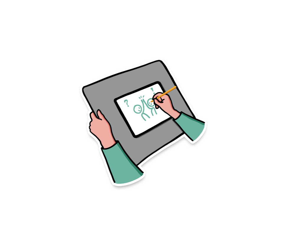 Visual tekenen op tablet met 2 poppetjes die elkaar een high-five geven